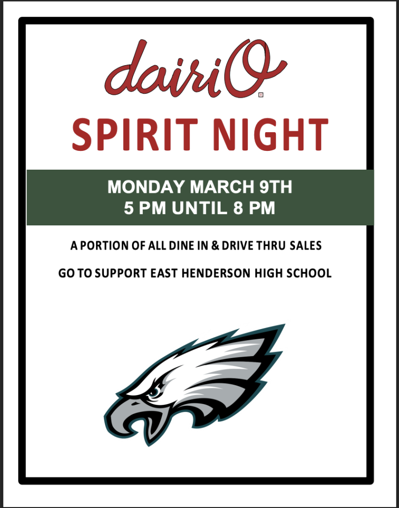 Dairio Spirit Night flyer with Eagle logo and info for the night